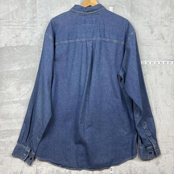 VTG Eddie Bauer Denim Button-Up Shirt Men Sz XL Tall Long Sleeve Pocket Western - Picture 4 of 12